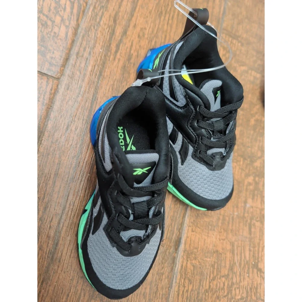 Reebok Vizome Toddler Sneaker Black Gray Mesh Blue Green Gradient Heel NEW